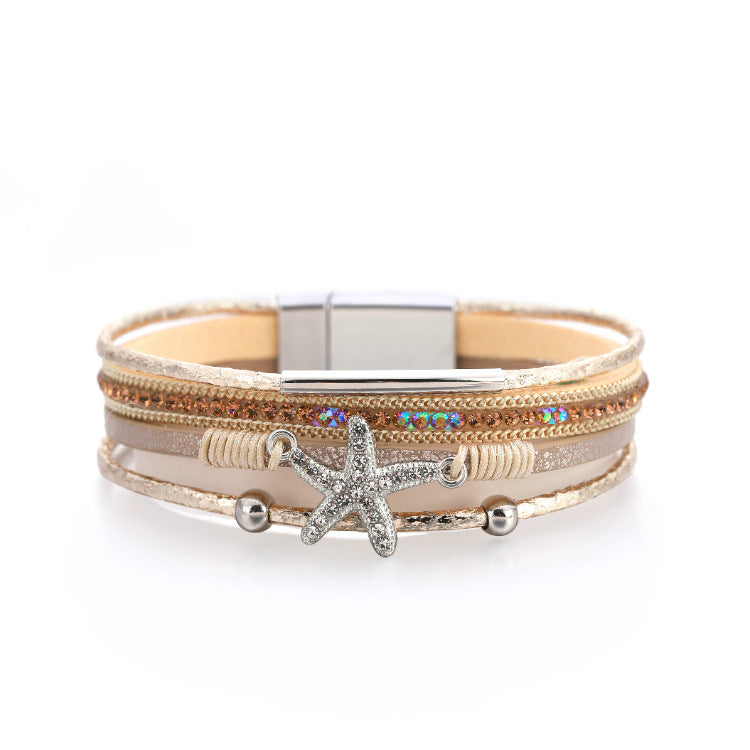 Wholesale Multi-layer Diamond Starfish Bracelet